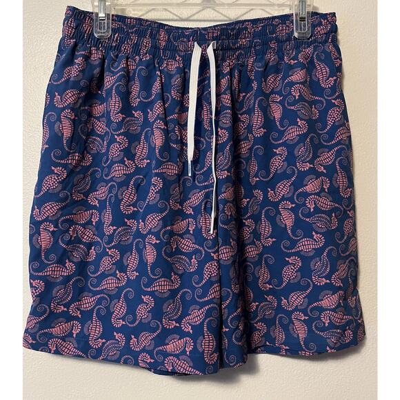 Chubbies Mens Board Shorts Large Swim Trunks Seahorse Blue Pink Drawstring EUC - Picture 1 of 12